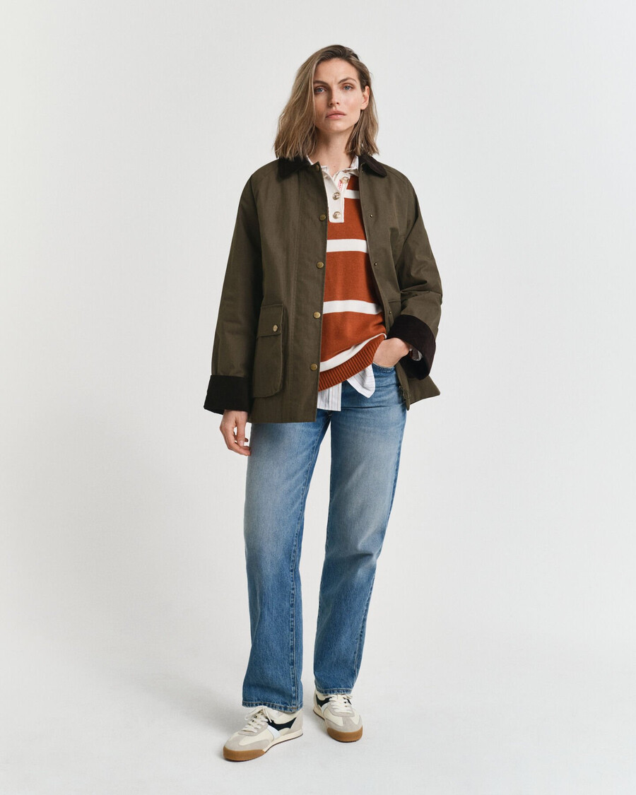 waxed cotton barn jacket - dark moss green