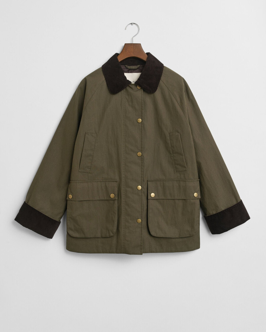 waxed cotton barn jacket - dark moss green