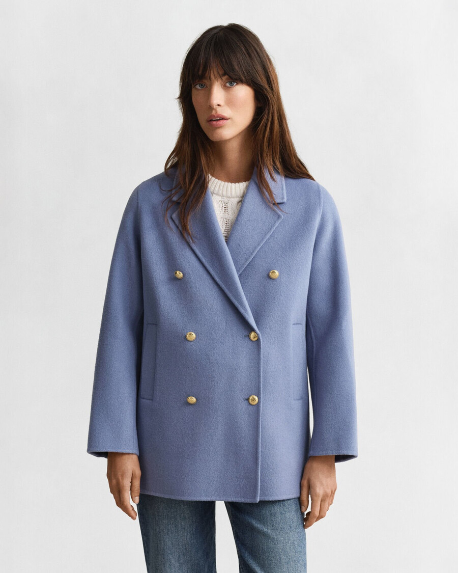 handstitched detail pea coat - faded denim
