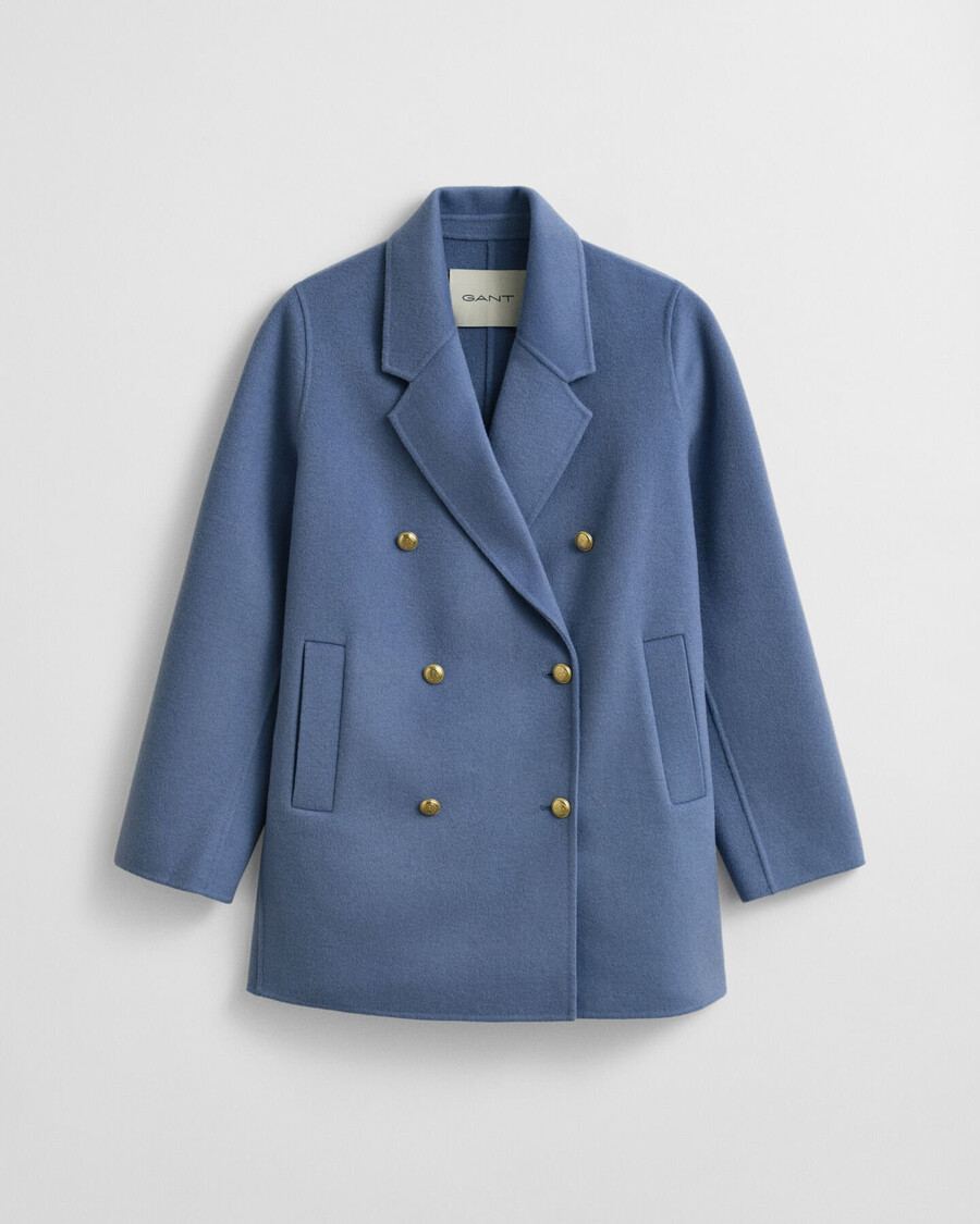 handstitched detail pea coat - faded denim