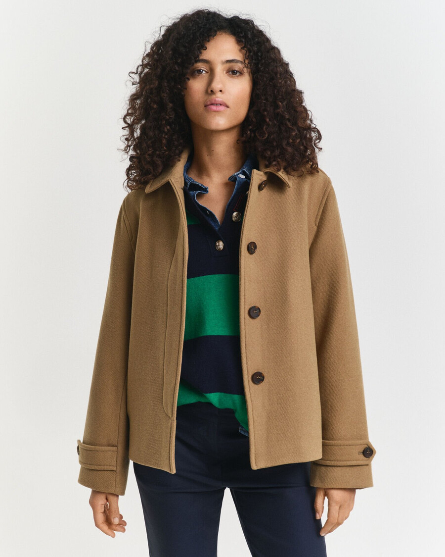 wool blend short car coat - warm khaki
