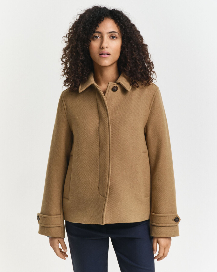 wool blend short car coat - warm khaki