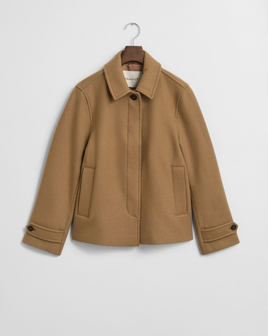 wool blend short car coat - warm khaki