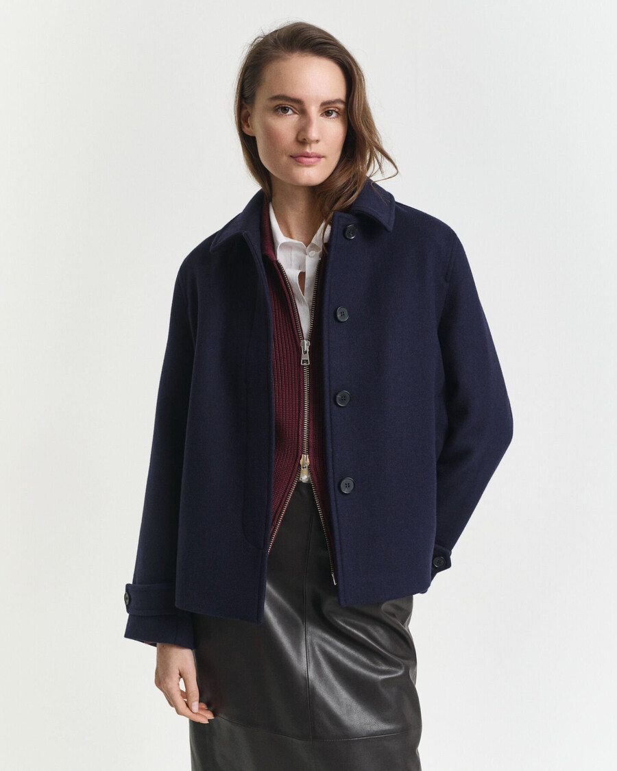 wool blend short car coat - evening blue
