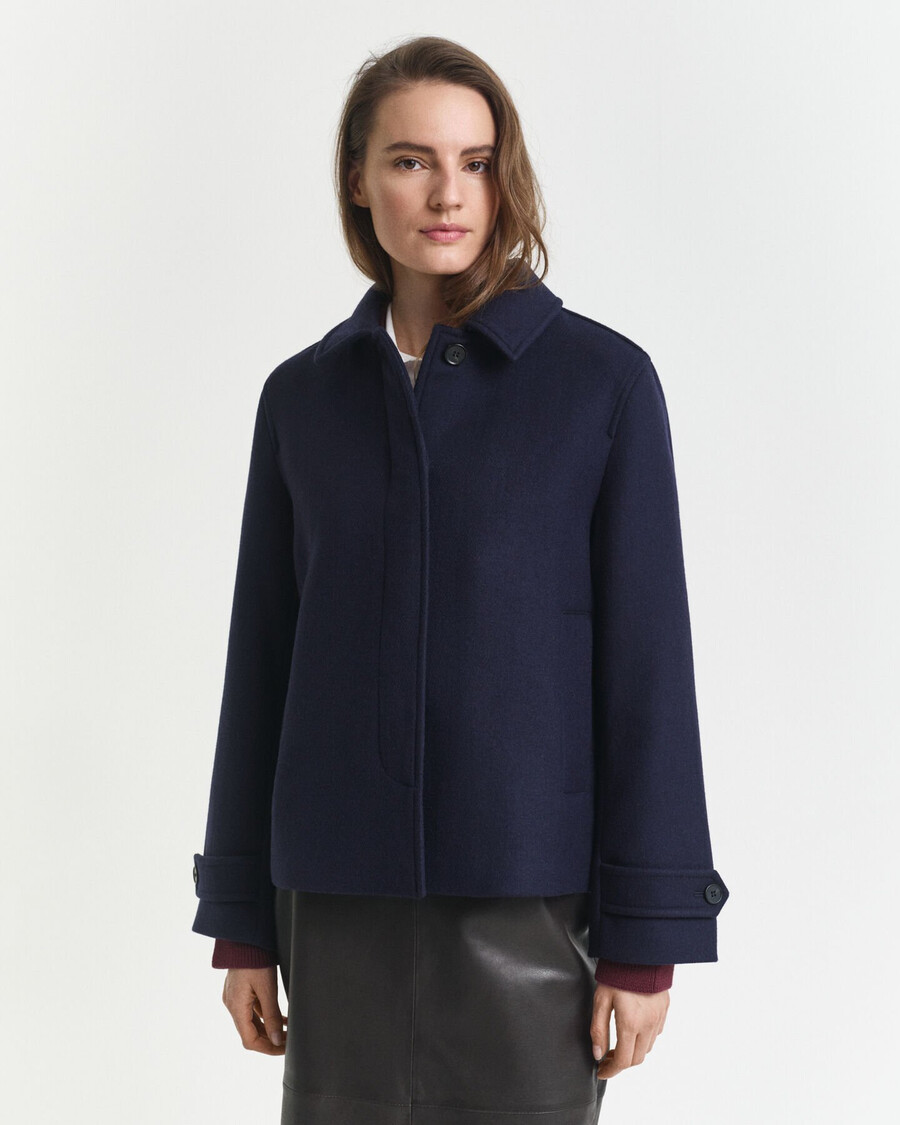 wool blend short car coat - evening blue
