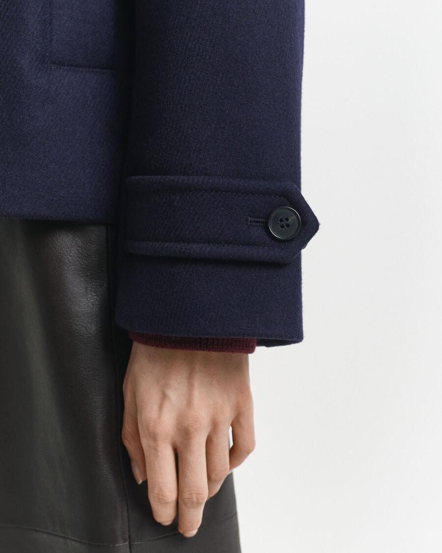 wool blend short car coat - evening blue