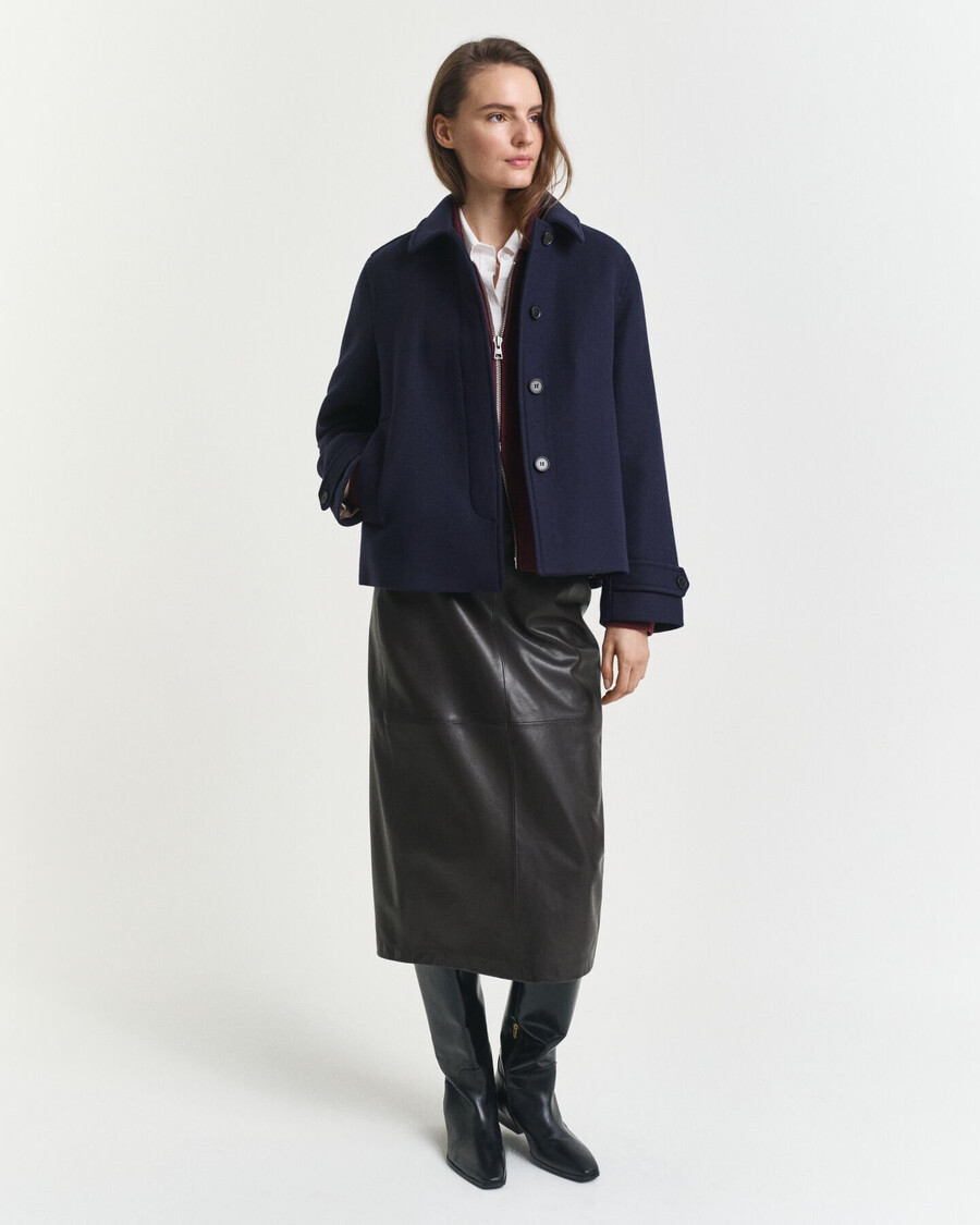 wool blend short car coat - evening blue