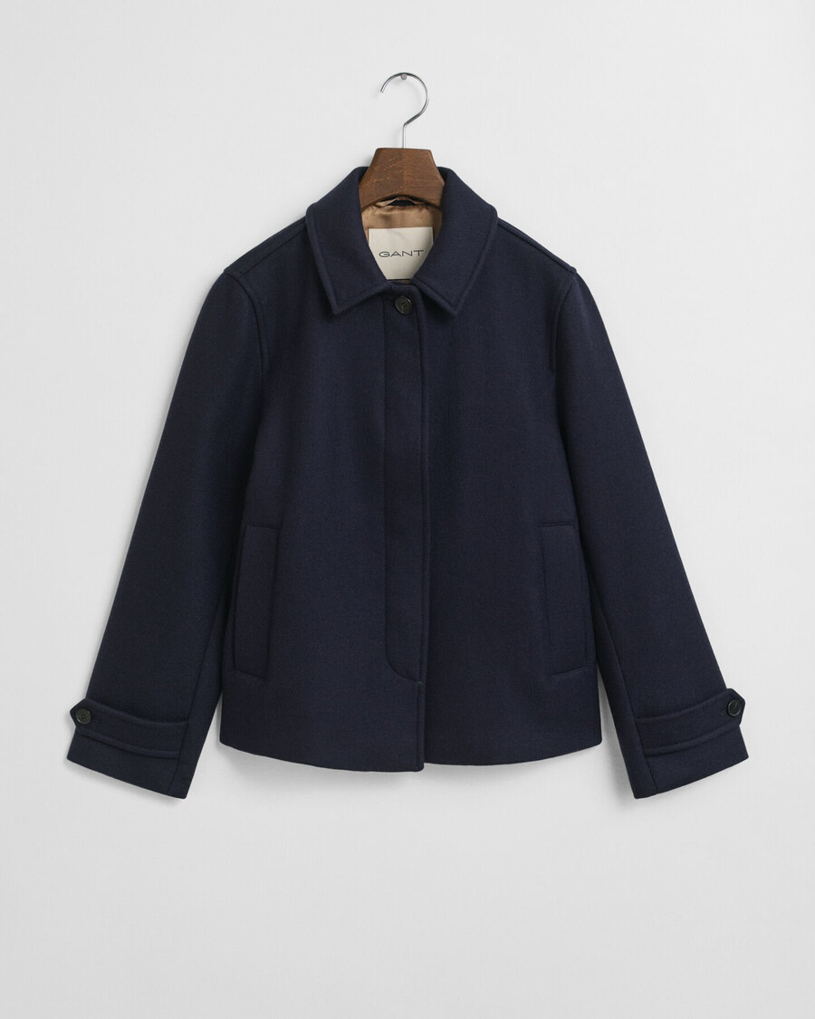 wool blend short car coat - evening blue