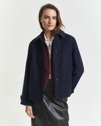 wool blend short car coat - evening blue