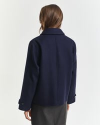 wool blend short car coat - evening blue