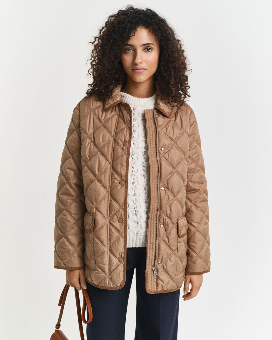 quilted corduroy trim jacket - warm khaki