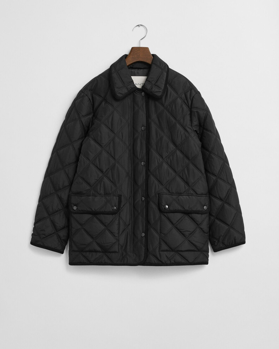 quilted corduroy trim jacket - black