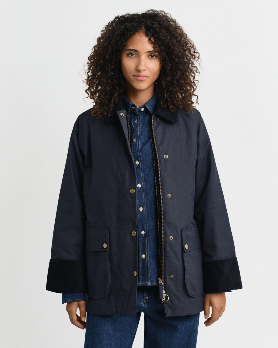 waxed cotton double decker jacket - evening blue