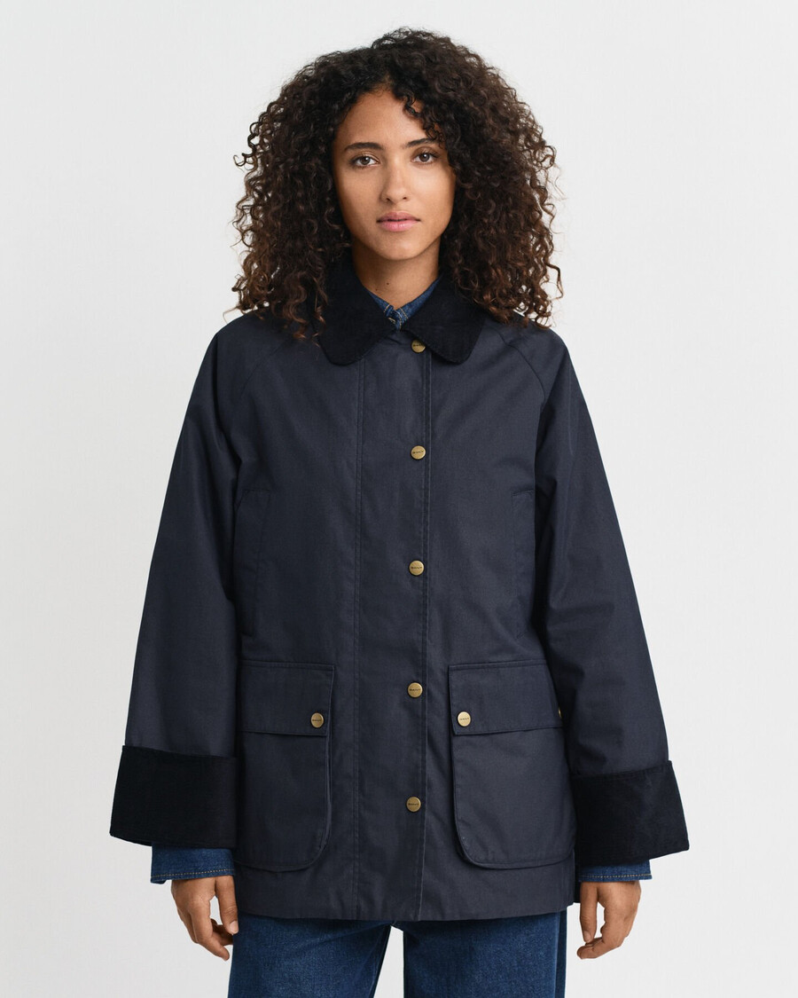 waxed cotton double decker jacket - evening blue
