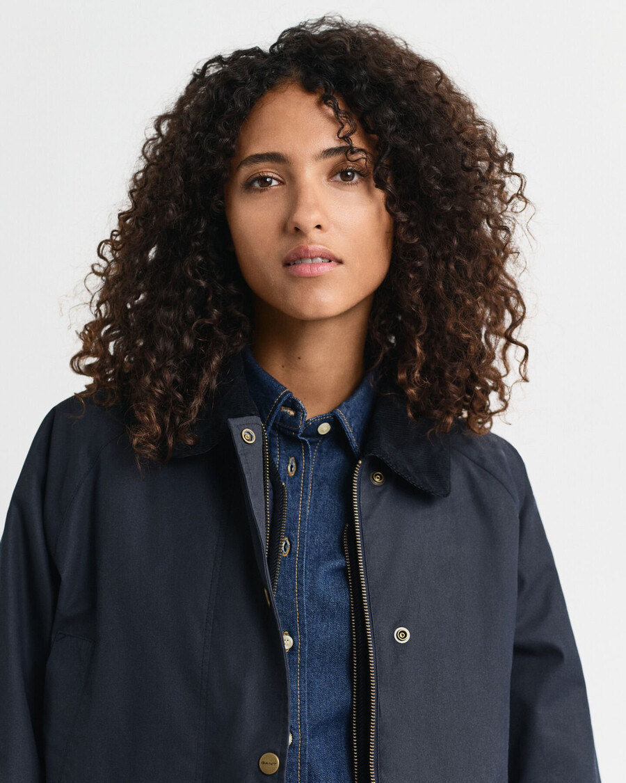 waxed cotton double decker jacket - evening blue
