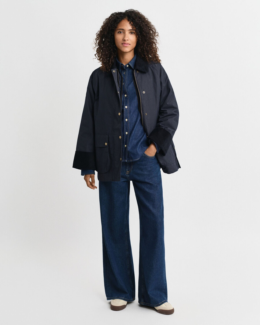 waxed cotton double decker jacket - evening blue