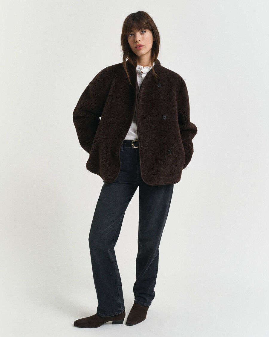 faux shearling jacket - deep brown