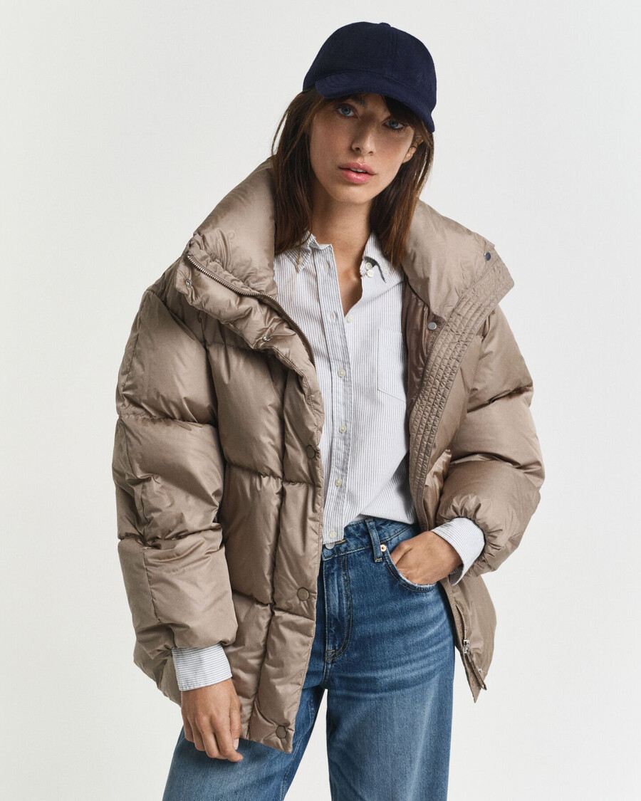 relaxed fit down jacket - taupe beige