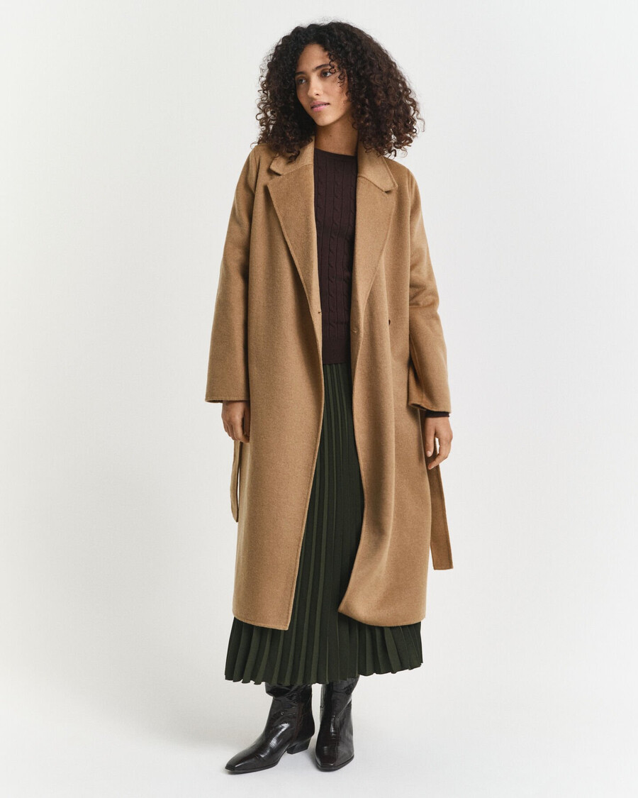 handstitched belted coat - warm khaki