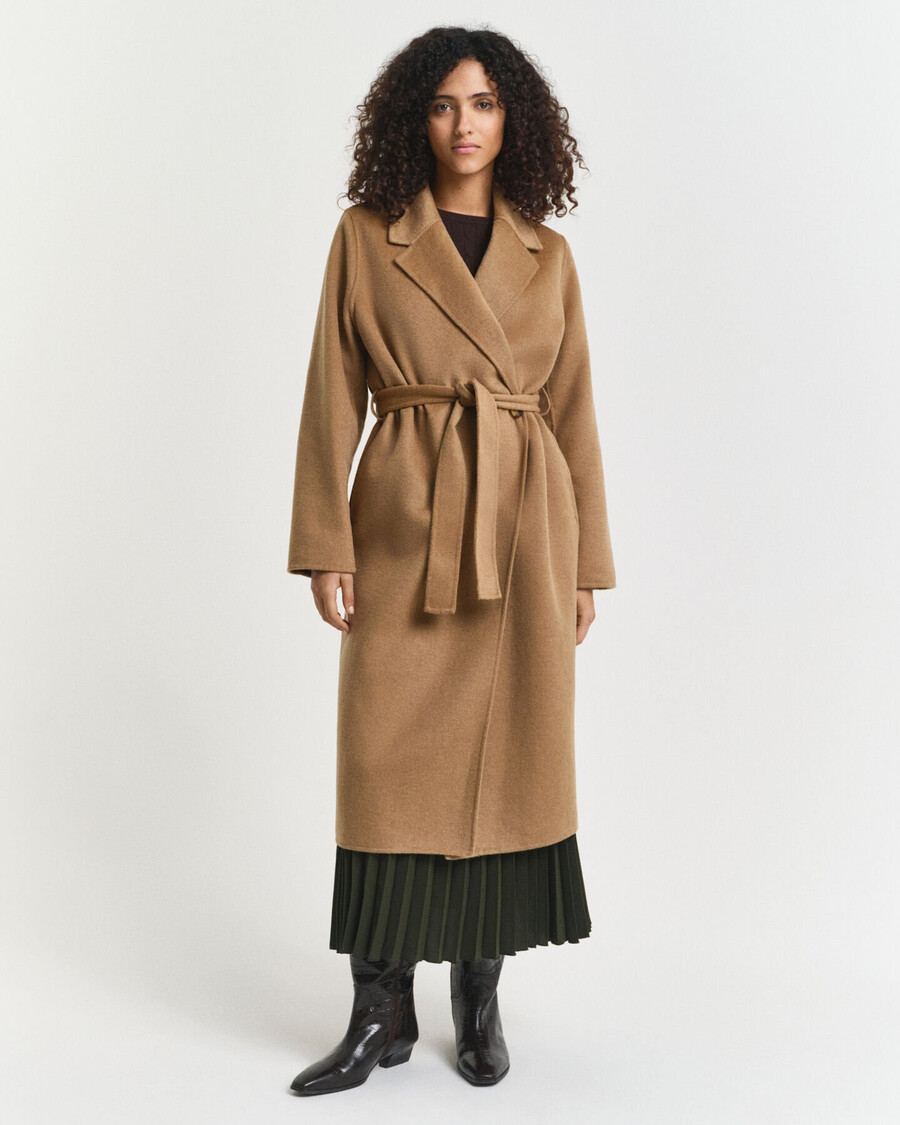 handstitched belted coat - warm khaki