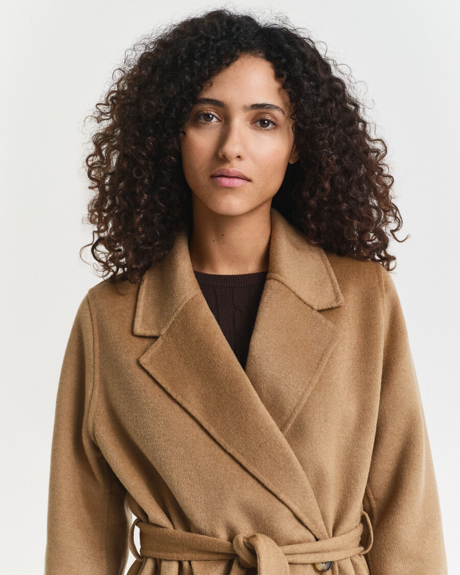 handstitched belted coat - warm khaki