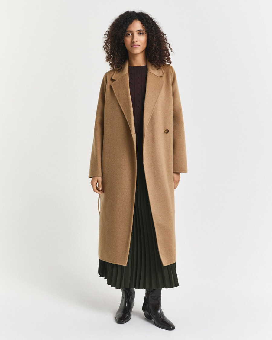 handstitched belted coat - warm khaki