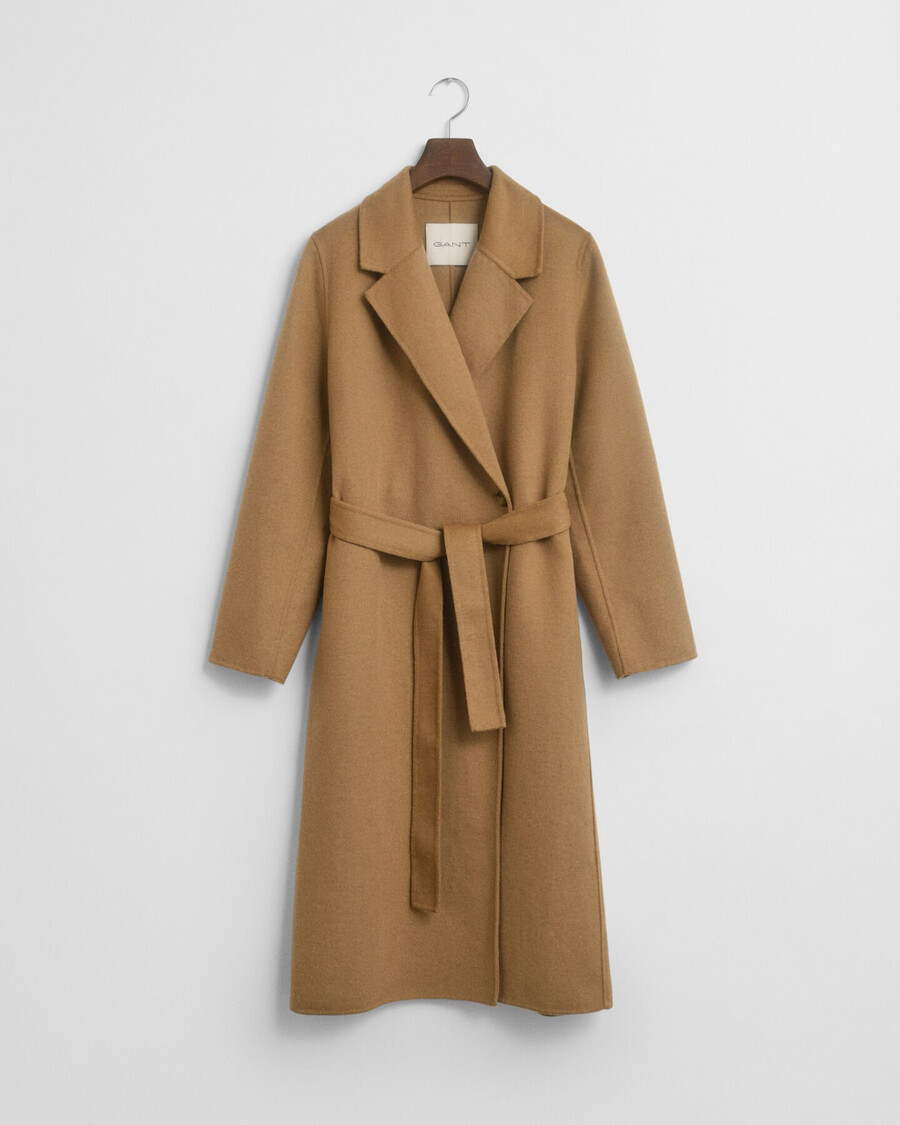 handstitched belted coat - warm khaki