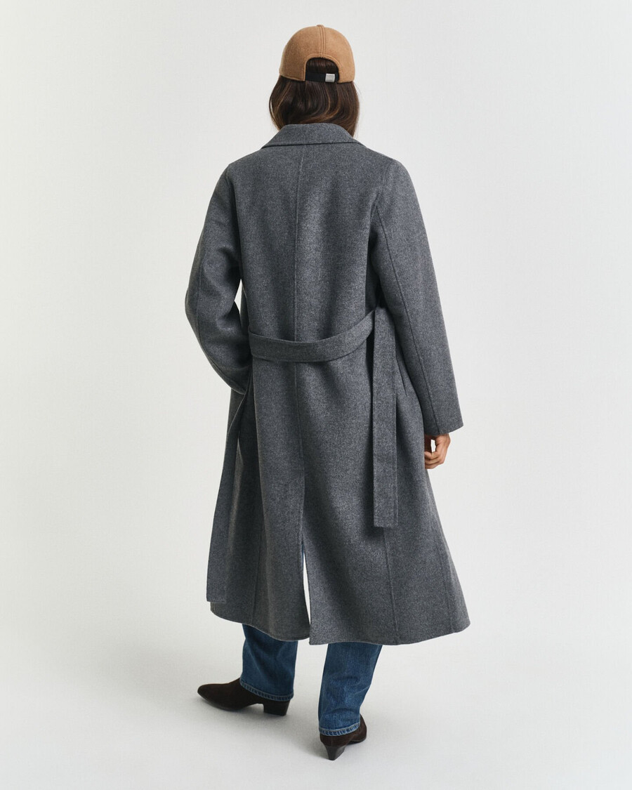 handstitched belted coat - charcoal melange
