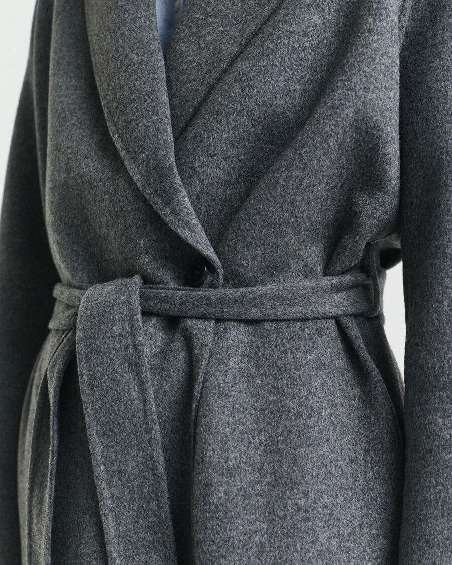 handstitched belted coat - charcoal melange