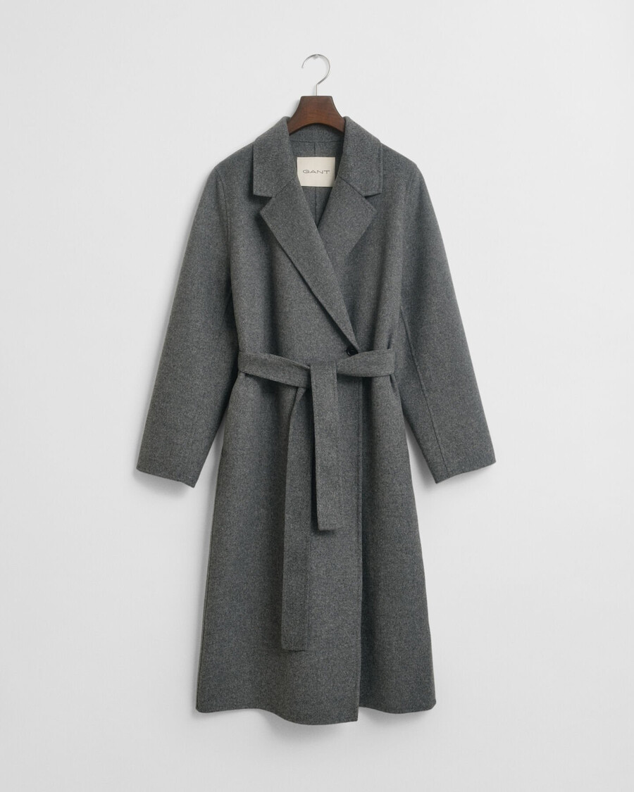 handstitched belted coat - charcoal melange
