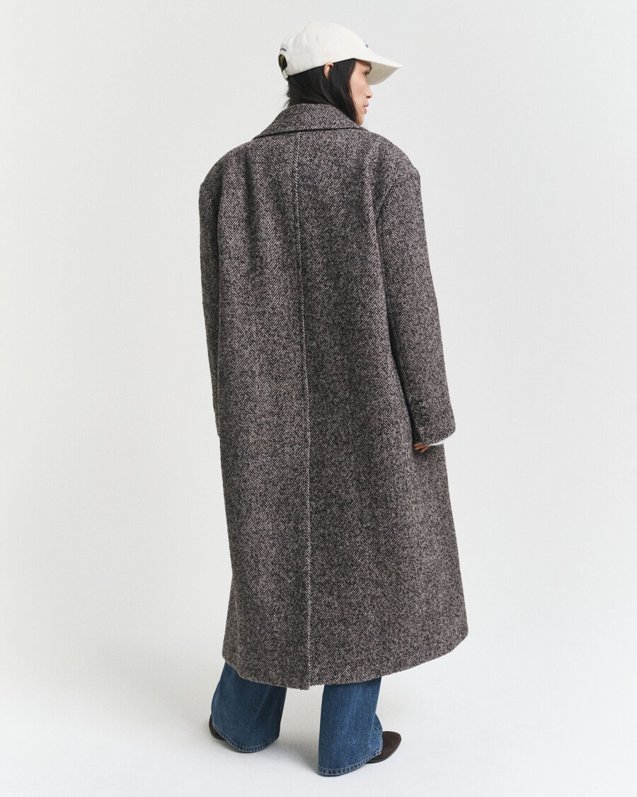 herringbone wool blend overcoat - dark brown melange