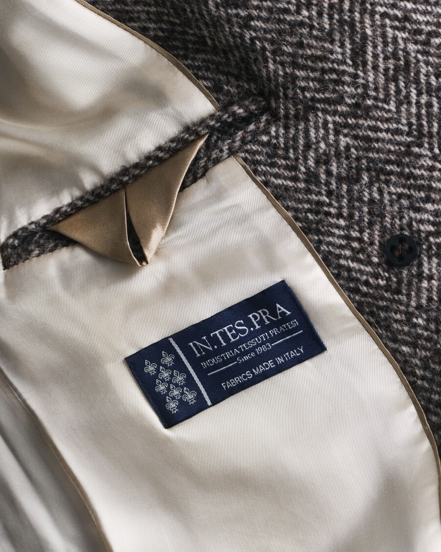 herringbone wool blend overcoat - dark brown melange