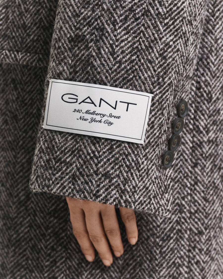 herringbone wool blend overcoat - dark brown melange