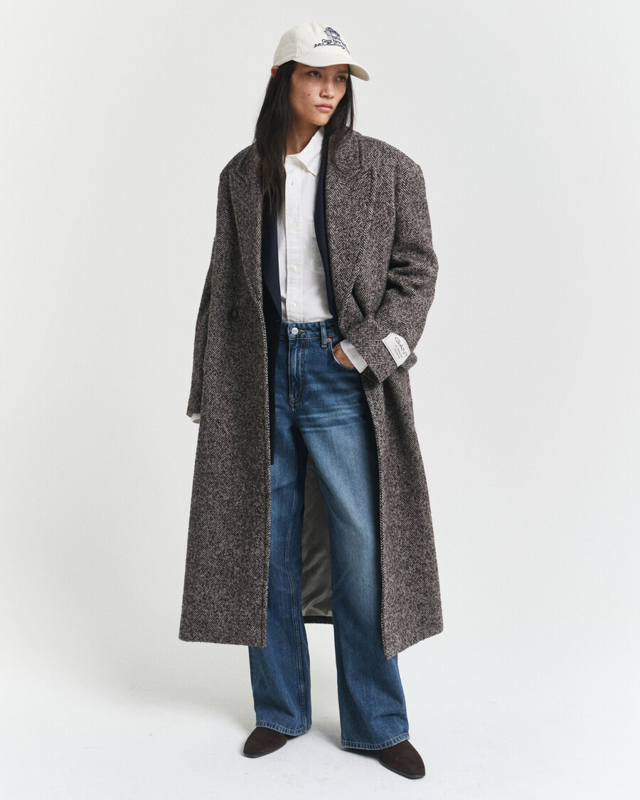 herringbone wool blend overcoat - dark brown melange