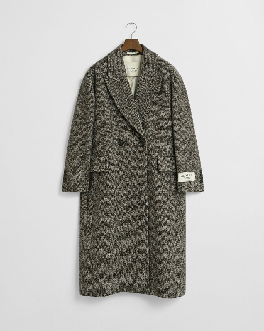herringbone wool blend overcoat - dark brown melange