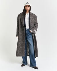herringbone wool blend overcoat - dark brown melange