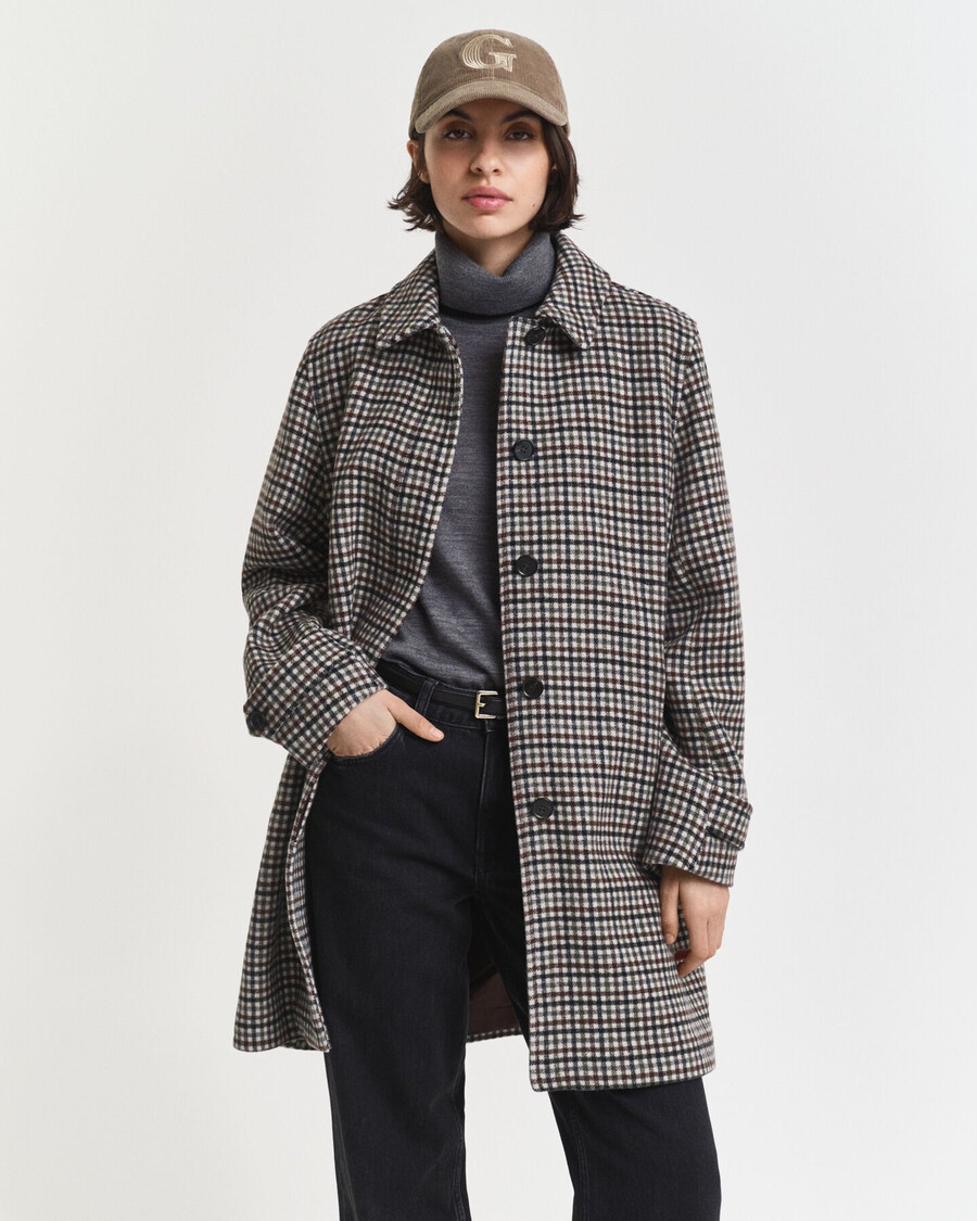 checked wool blend car coat - putty