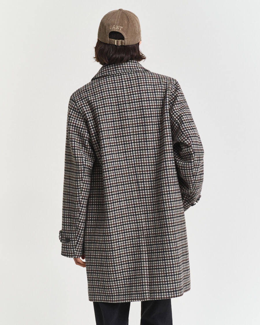 checked wool blend car coat - putty