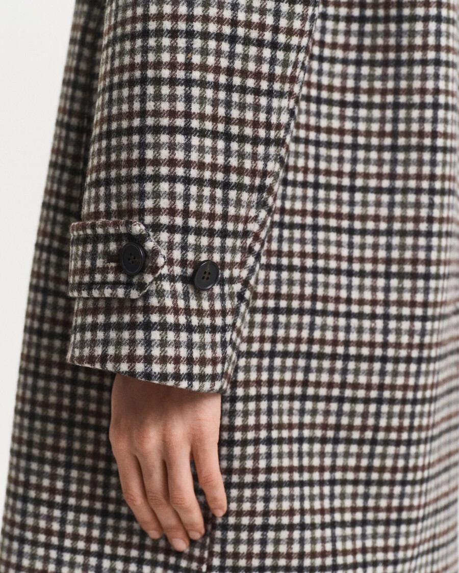 checked wool blend car coat - putty
