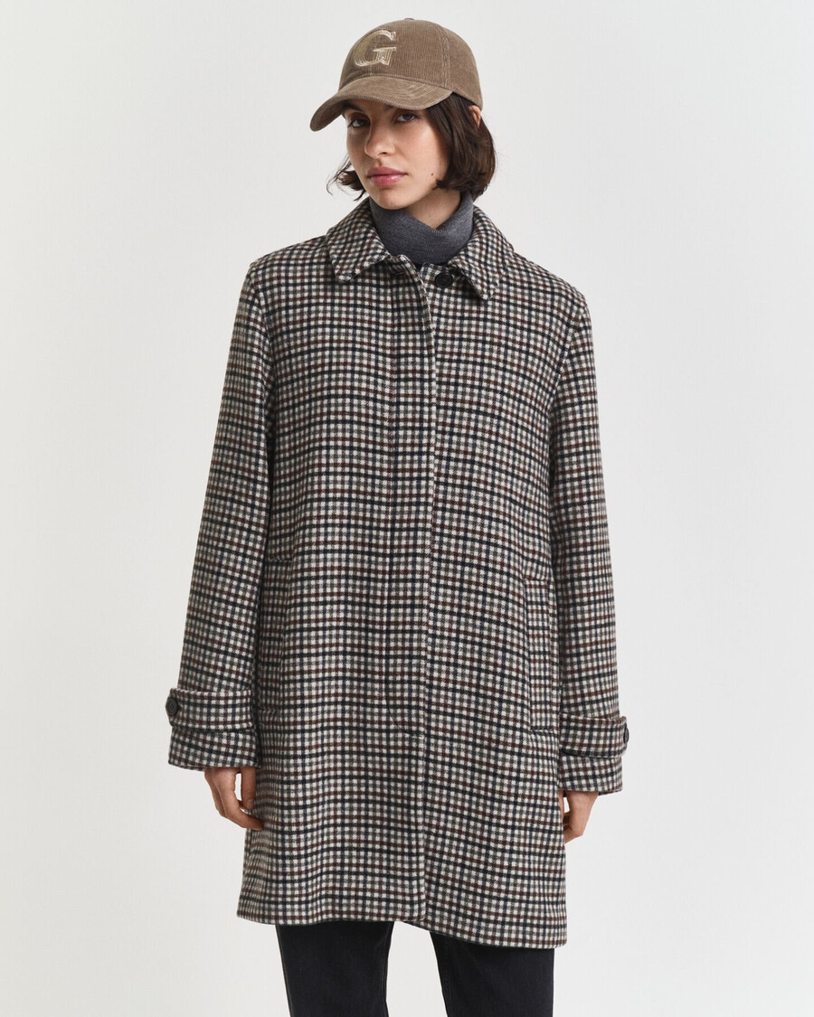checked wool blend car coat - putty
