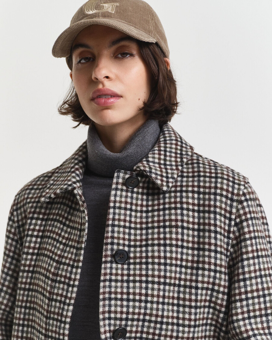 checked wool blend car coat - putty