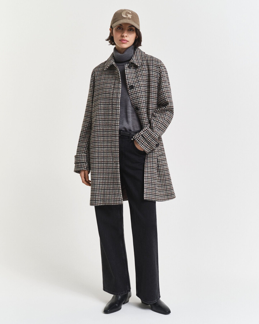 checked wool blend car coat - putty
