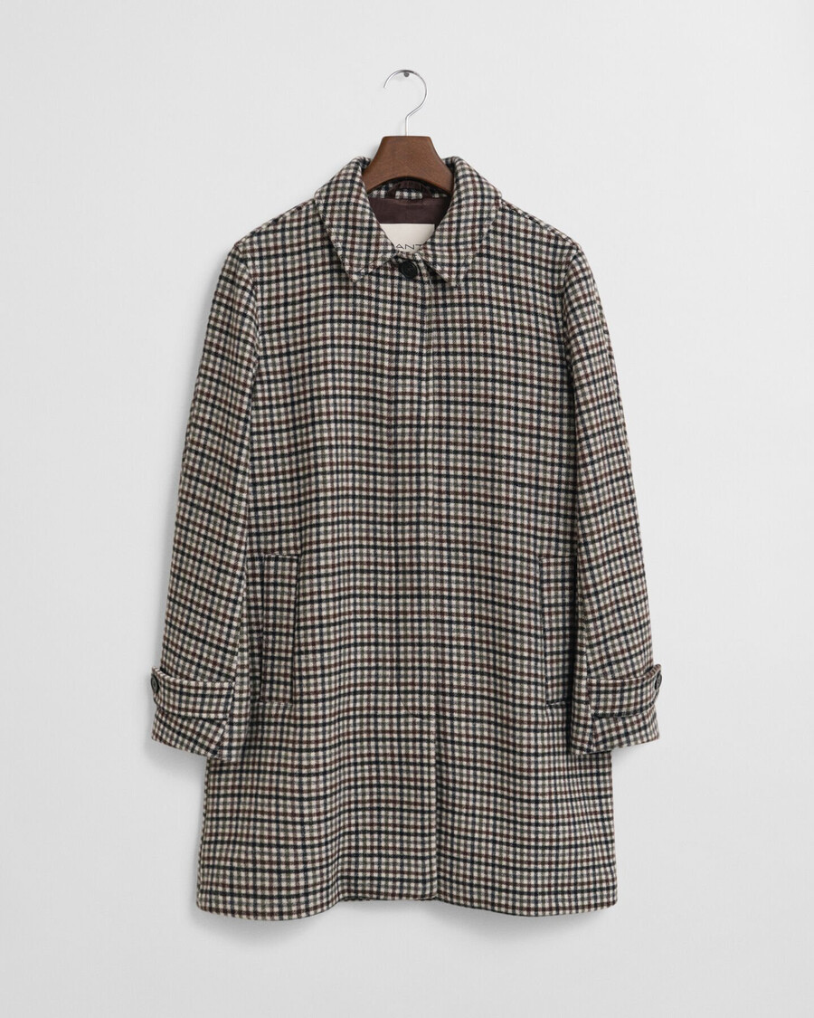 checked wool blend car coat - putty