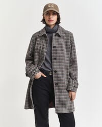 checked wool blend car coat - putty