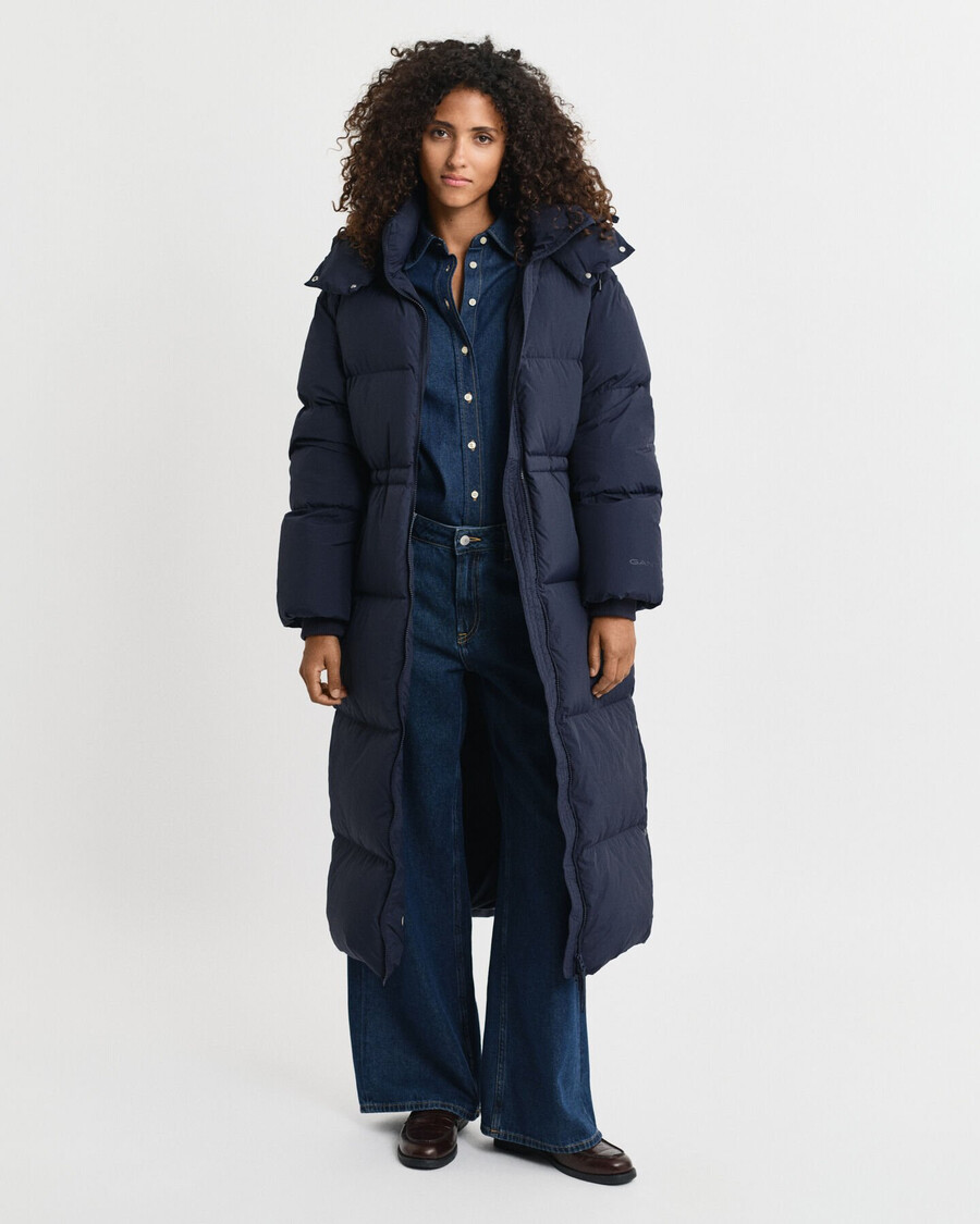 full length down coat - evening blue