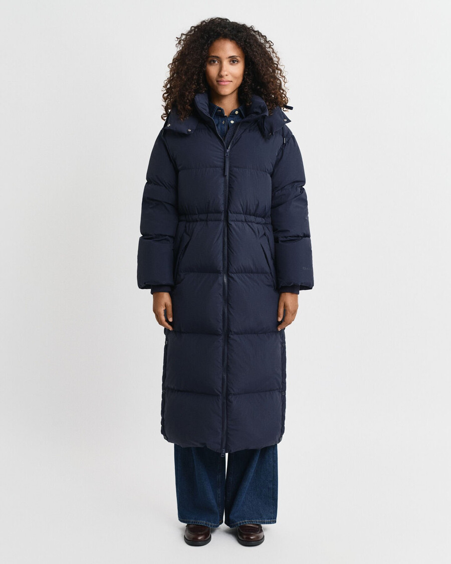 full length down coat - evening blue