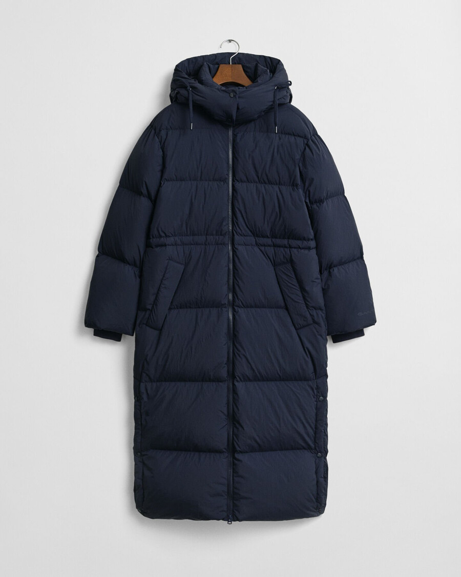 full length down coat - evening blue