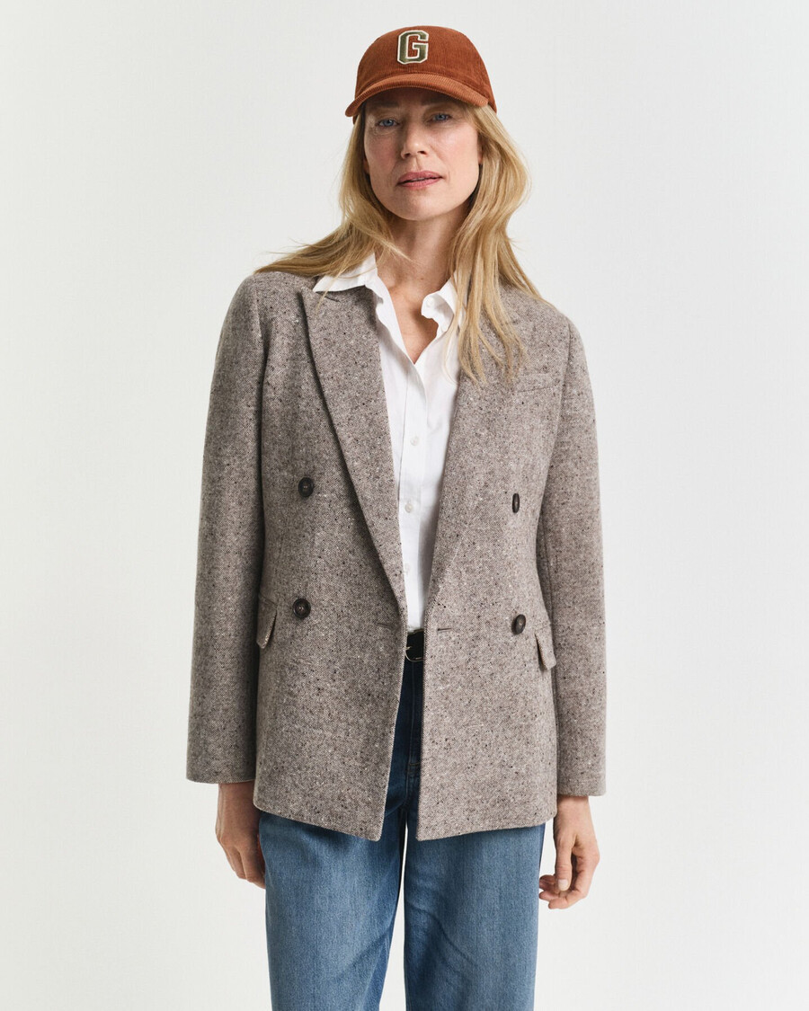 regular fit textured wool blazer - deep brown