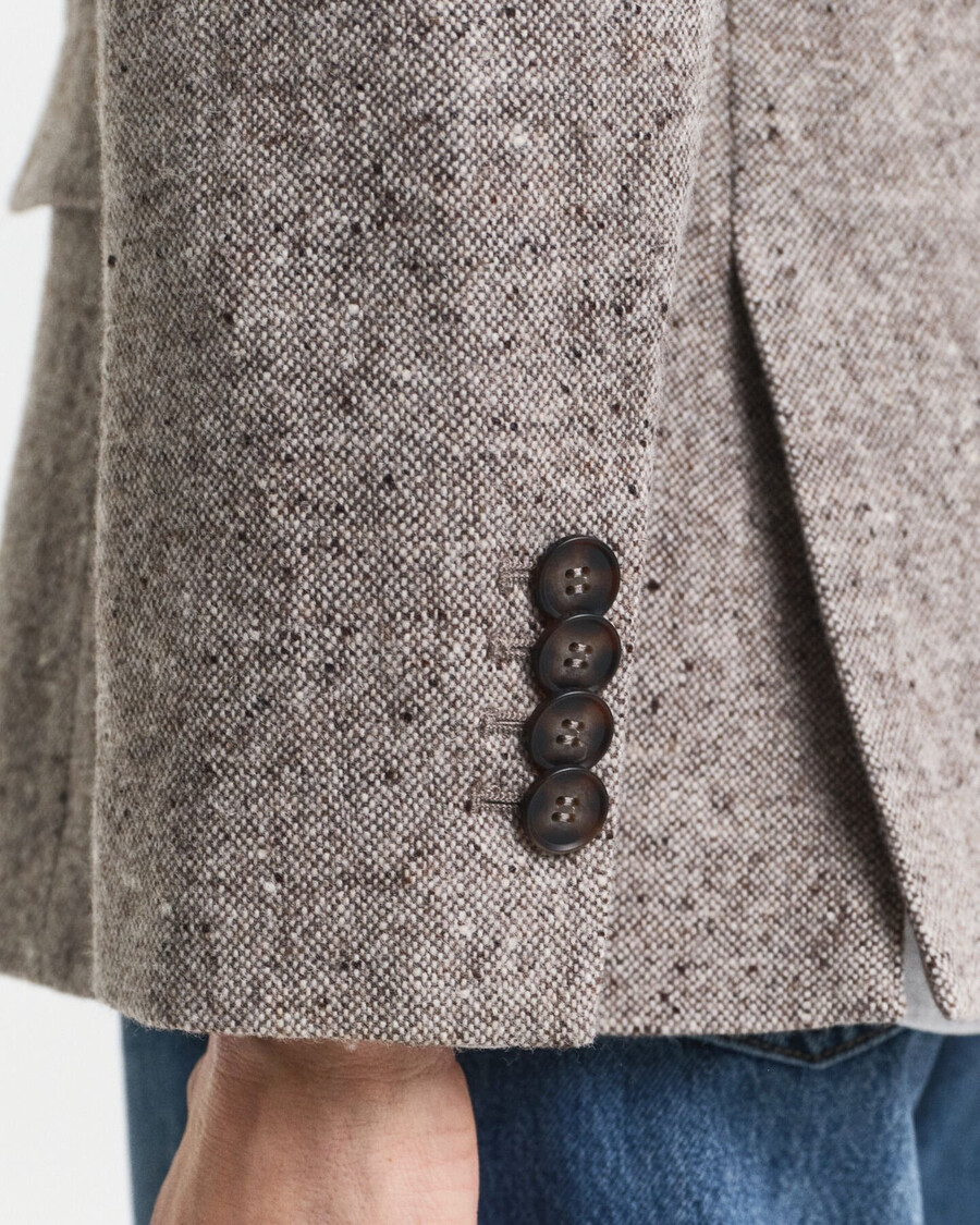 regular fit textured wool blazer - deep brown