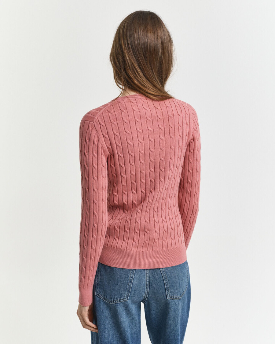stretch cotton cable knit crew neck sweater - faded brick